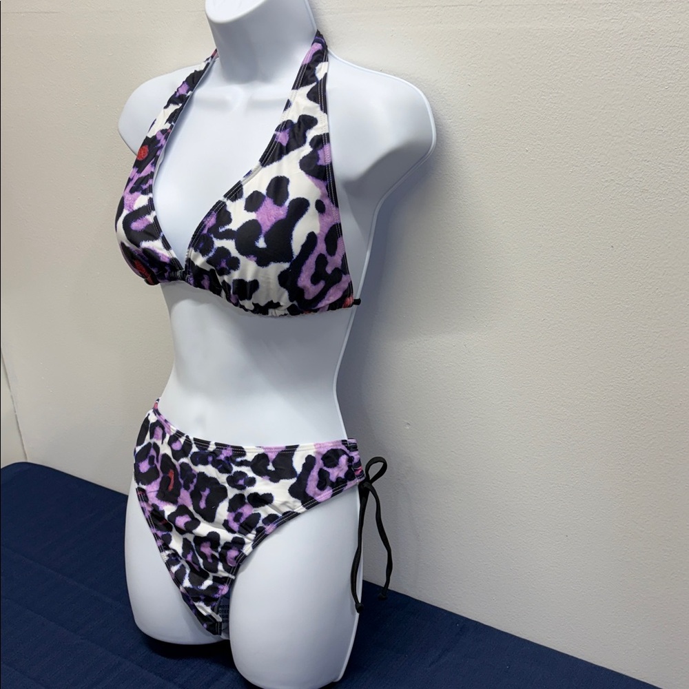 NEW Leopard Print Halter Bikini Set 2-piece swimsuit size XX-Large (2XL)tie side - Picture 2 of 10